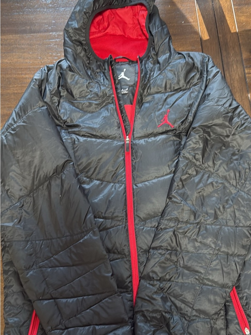 Jordan Black Down Jacket with Red Trim and Logo